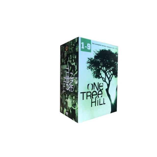 One Tree Hill : l'Ensemble Complet de Séries (DVD) avec Coffret Présentant les Saisons 1 à 9. l'Emballage Affiche une silhouette d'Arbre et le Titre de la Série en Texte Audacieux, avec des images de Personnages sur le Panneau Latéral. Idéal pour les Collectionneurs de Télé sur DVD et les fans de Séries Télé.