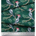 thumbnail image 1 of Soimoi Green polyester Crepe Fabric Leaves & Woodpecker Bird Print Fabric by Yard 52 Inch Wide, 1 of 3