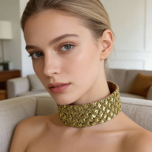 Collier Ras-du-Cou à Paillettes Métalliques Col en Velours pour Femmes, Accessoire de Fête au Design Scintillant d'Écailles de Poisson – Pièce Déclarée Ajustée et Confortable pour Tenues de Soirée Festival