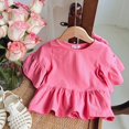 thumbnail image 1 of Shirts for Girls, Children Solid Color Loose Girl Ruffle Sleeve Round-Neck Blouses Western Style Top, 1 of 4