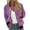 thumbnail image 2 of EQWLJWE Liquidation d'Économies d'Été! Veste Bomber de Baseball Zippée à Poches Imprimées Décontractée pour Femmes, Manteau, 2 of 5