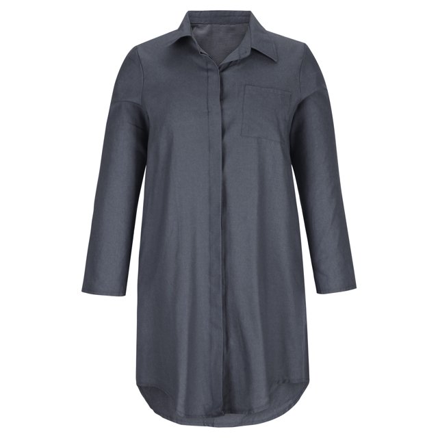 cfhntfmh Robes Mini pour Femmes Automne Amples à Manches Longues Col à Revers Robe Chemise Détente Couleur Unie Robe Courte avec Poches