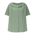 thumbnail image 4 of Blouses pour Femmes Col Rond Décontracté Bouton Basique Confortable Tee Lounge Tendance Léger Été Vacances Chemise Douce 2025, 4 of 6
