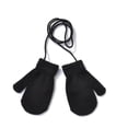 thumbnail image 1 of Black Gloves Mittens Children Winter Warm Solid Knitted Cute with String Gloves, 1 of 2