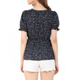 thumbnail image 3 of INSPIRE CHIC Women's Faux Placket Ruffle Hem Puff Sleeve Button Decor Peplum Top, 3 of 6