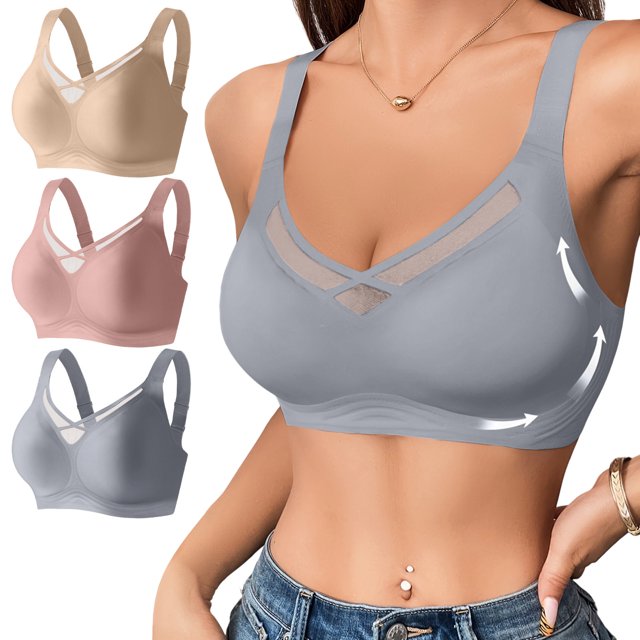 Kyusrd Plus Size Cut-Off Seamless Bra For Women'S 3Pcs Supportive Full Coverage Wireless Bralette Bra Adjustable Shoulder Straps Bra Soild Color Everyday Athletic Sport Bra
