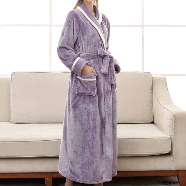 Hot ! TIMIFIS Mens Womens Robe Soft Plush Fleece Hooded Bathrobe, Full Length Long Warm Lounge Robe Spa Bath Robe with Hood pring/Summer