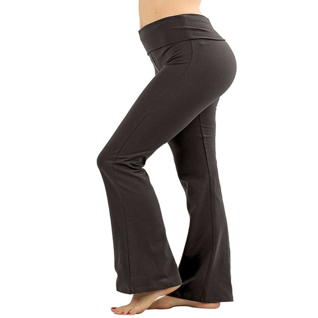 CHUANK Womens & Plus Stretch Cotton Fold-Over High Waist Bootcut Workout Flared Yoga Pants