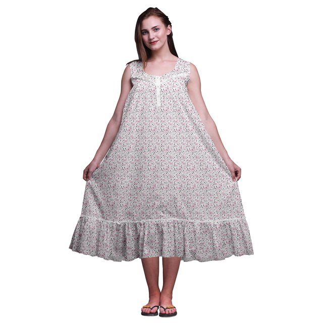 Bimba White4 Papillon à Pois et Chemises de Nuit en Coton Imprimées pour Femmes Robe Sans Manches Tenue de Nuit Robe Maxi XXX-Large