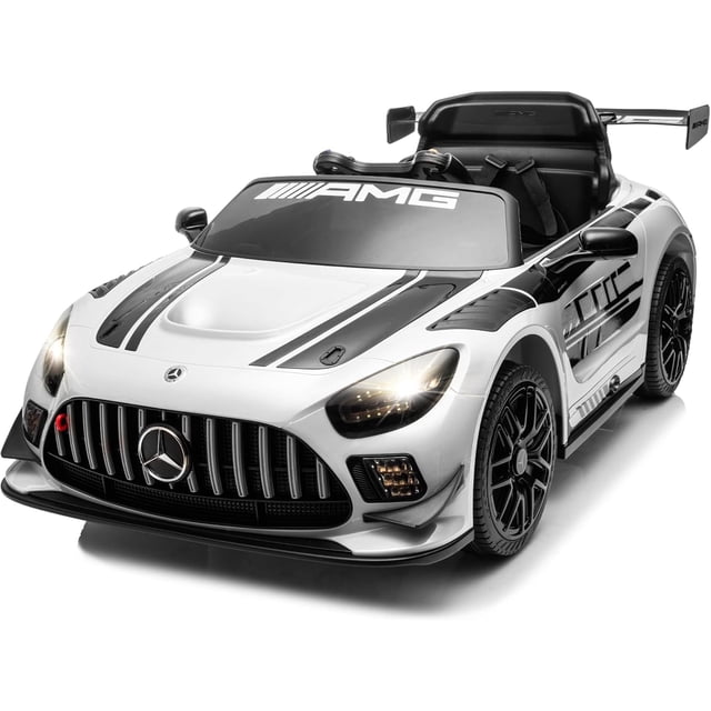 Licensed Mercedes-AMG GT3 24V Kids Ride-On Racing Car with Premium Leather Seat, High-Speed Performance 24V Power Wheels, Motorized Track Toy with Parent Remote, White