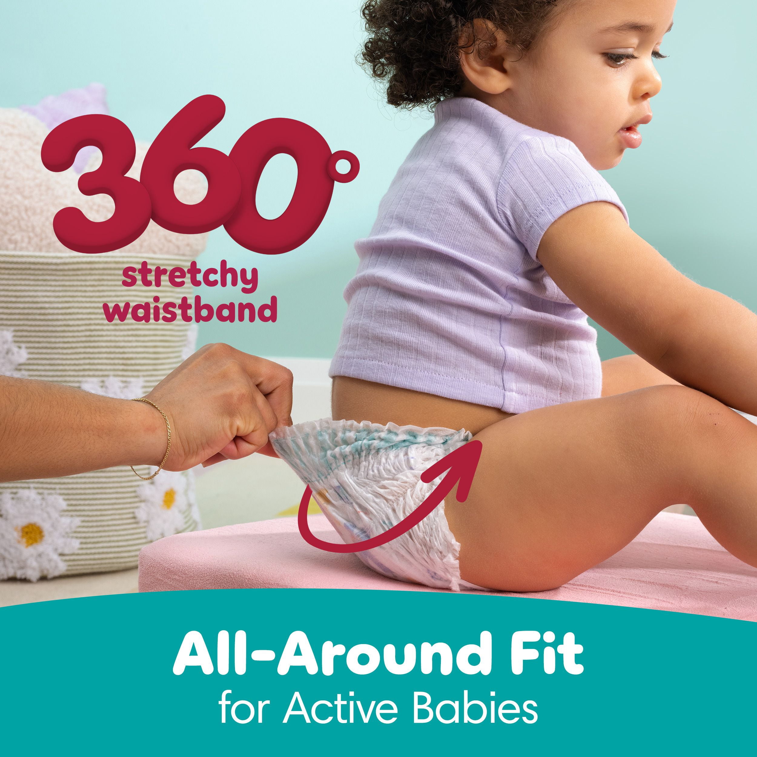 Couches Pampers Cruisers 360°, ajustement jusqu’à 100 % sans fuites, conçues pour les bébés actifs, couche à enfiler, rabats rapides conçus pour faciliter les changements, taille 4, 21 unités