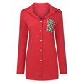 thumbnail image 4 of Pompotops Mode Femmes Point Imprimé Bouton Manches Longues Pouce Chemise Tour-Down Col Tops Blouse, 4 of 9