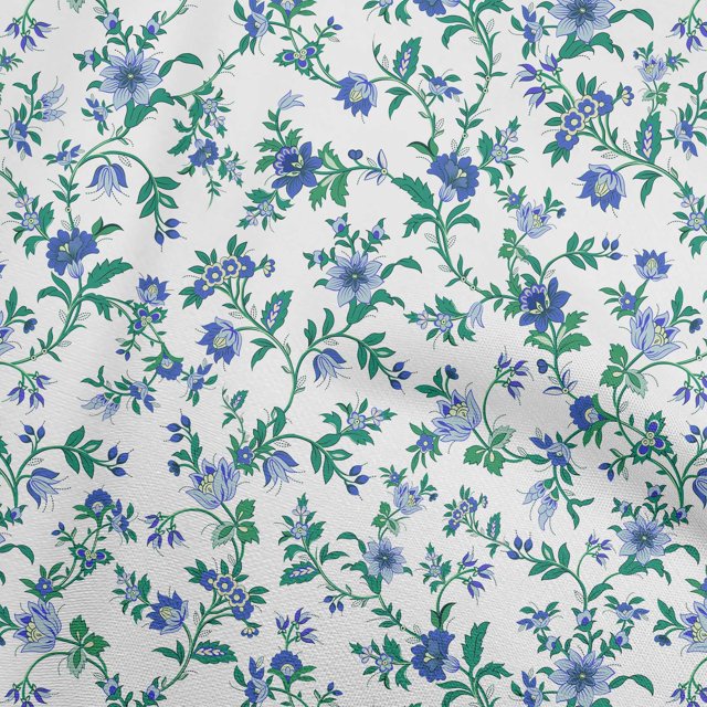oneOone Tissu Rayonne Blanc Motif Floral Jacobéen Matériel de Robe Tissu Imprimé Tissu au Mètre 56 Pouces de Large