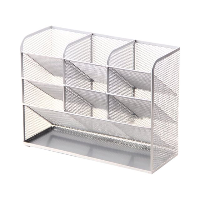 Decodeary Office School Pencil Holder Tabletop Multifunctional Pen Tapes Storage Rack Multiple Layers Stationery Organizer Type A Silver 1Set