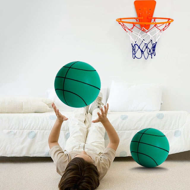WLOELOEW Green Mute Ball Indoor Children'S Silent Basketball Racket Ball Sports Ball Toys Baby Sponge Ball Frame