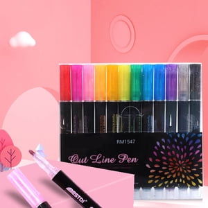 Stylos de marquage, Xinsrenus 12 Couleurs Double Ligne Stylo Glitter Dessin Stylos, Marqueur auto-design pour Cartes de Salut Affiches Peinture Art enfant