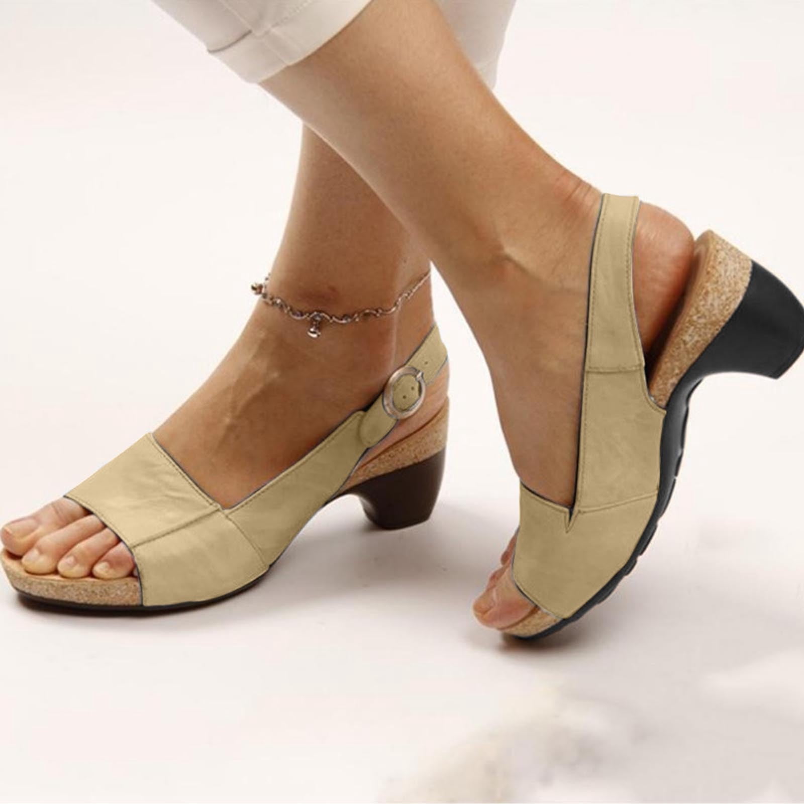 LSLJS Sandales Compensées pour Femmes à Bride à la Cheville Sandales à Talons Bas Sandales à Bout Ouvert Style Bouche de Poisson