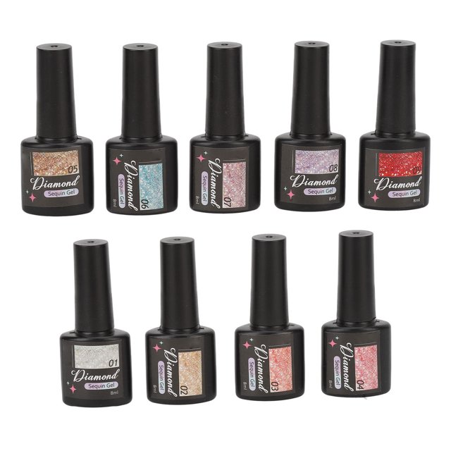 Vernis à Ongles, Ensemble de Vernis Gel Pailleté Coloré Réfléchissant Portable 9 Pcs pour Boutique de Beauté pour la Maison