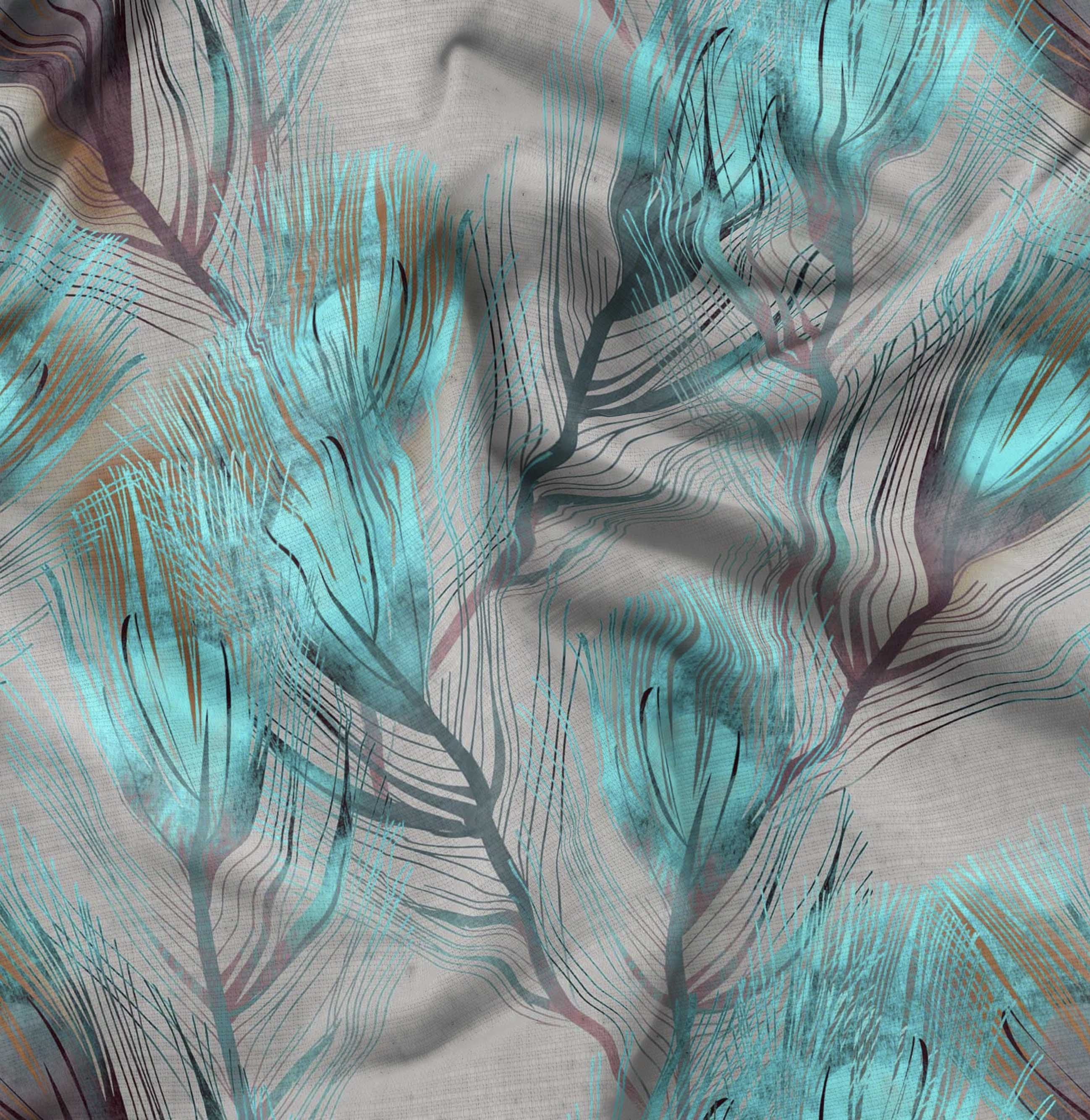 Soimoi Rayon Fabric Peacock Feather Fabric Prints By Yard 42 Inch Wide