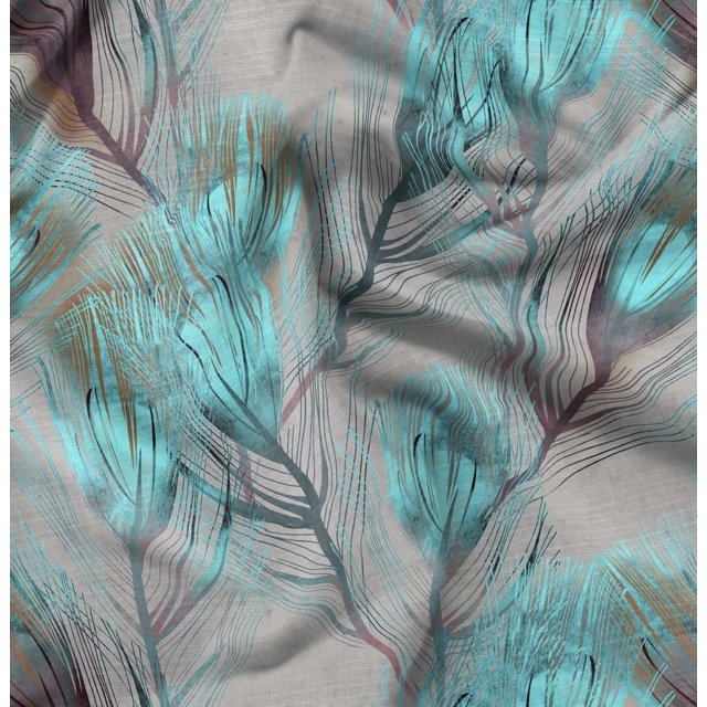 Soimoi Cotton Poplin Fabric Peacock Feather Decor Fabric Printed Yard 42 Inch Wide
