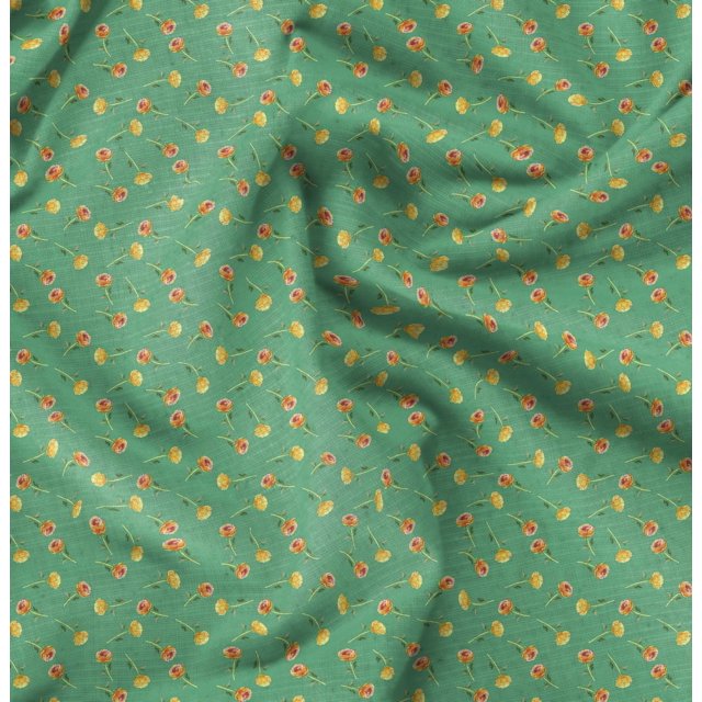 Soimoi Green polyester Crepe Fabric Rose Floral Print Sewing Fabric Yard 52 Inch Wide
