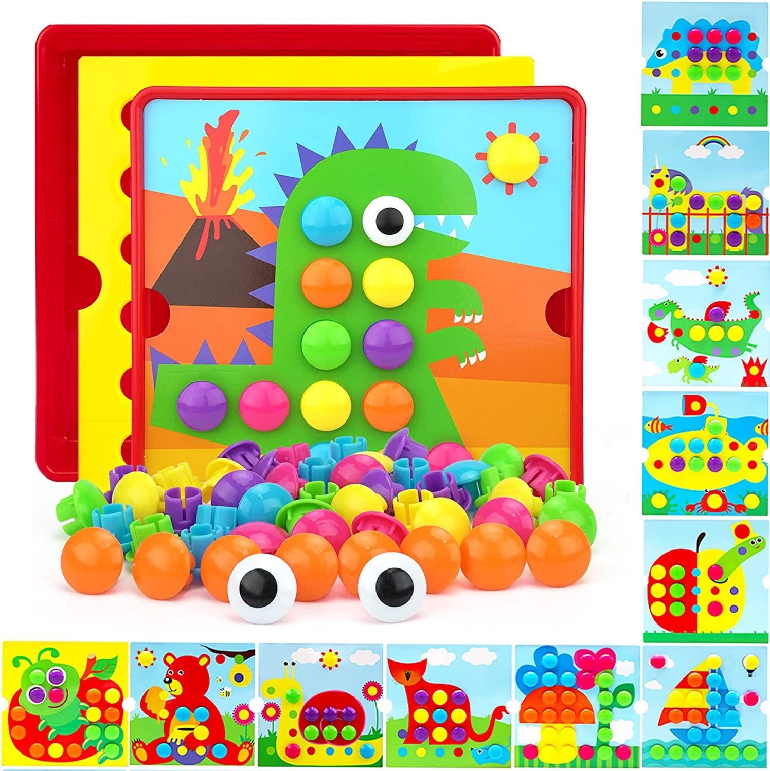 Dino-Themed Button Mosaic Puzzle for Kids: Educational Flat Puzzle Toy to Boost Cognitive Skills, Color Recognition & Spatial Reasoning – Ideal for 4-6 Year Olds, Export-Quality & Globally Popular,