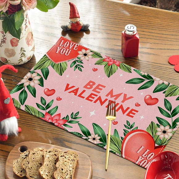 Ensemble de 1 Napperons de la Saint-Valentin - Napperon de Fête 18x12 Po pour Décoration de Table à Manger - Napperon Isolant en Lin Imprimé pour Souper aux Chandelles, Restaurant Western, Usage Cuisine à la Maison