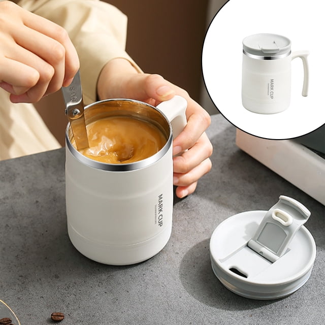 Vaidha Tasse à Café avec Poignée, Tasse Isotherme Portable avec Couvercle et Cuillère, Acier Inoxydable à Double Couche, Convient pour le Bureau, Tasse à Café de Voyage