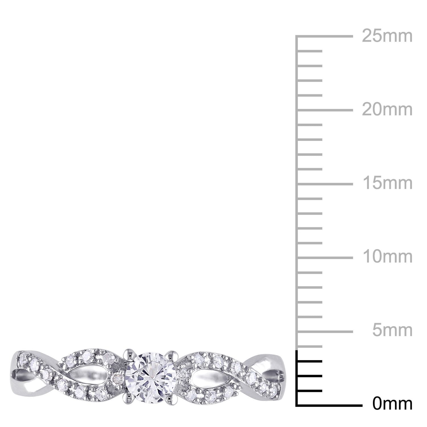 Bague de promesse Miabella avec saphirs blancs synthétiques 0,25 CT PBT et accents de diamants en or blanc 10K