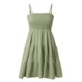 thumbnail image 4 of JIRNDf Robe d'Été pour Femmes Tendance 2025 Courte Unie Ourlet à Volants Courte Sans Manches Mini Aguichant Robes d'Été pour Femmes Robe Bohème Vert P, 4 of 5