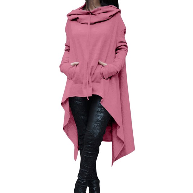 Innerwin Chandail à Manches Longues pour Femmes, Chandails à Capuchon d'Automne, Couleur Unie, Chandail Décontracté Rose TTG. Chandail à Capuchon Décontracté pour Femmes en Rose à Coupe Ample, avec Capuche à Cordon, Poches Kangourou et Ourlet Asymétrique. Fait d'Un Mélange Léger Coton-Polyester, Idéal pour les Hauts pour Femmes en Automne et en Hiver.