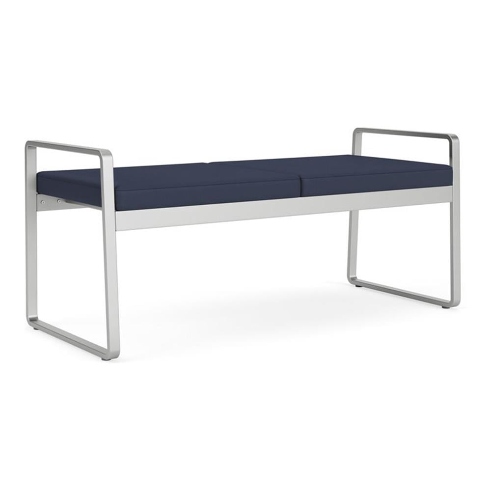 Gansett Reception Waiting Room Healthcare 2-Seat Bench / Silver Steel / Blue
