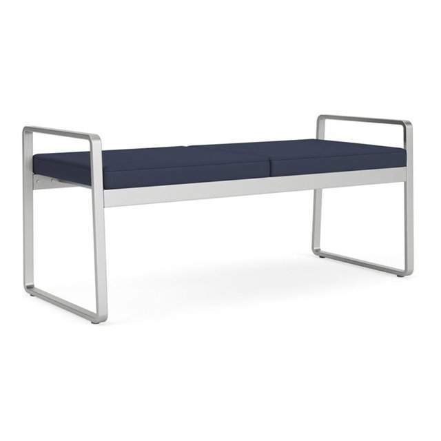 Gansett Reception Waiting Room Healthcare 2-Seat Bench / Silver Steel / Blue