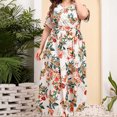 thumbnail image 4 of Robes pour Femmes Robe d'Été Imprimée Grande Taille Col en V Manches Courtes Taille Élastique Robe de Plage Robe de Soleil Robe Midi Fluide à Volants en Solde, 4 of 9