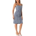 thumbnail image 4 of INSPIRE CHIC Robe en Denim à Boutons pour Femme Sans Manches à Encolure Cœur Robes en Jean Gris Bleu TG, 4 of 4