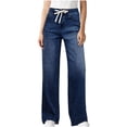 thumbnail image 1 of HongQid Women's Drawstring Wide Leg Jeans High Elastic Waisted Stretch Frayed Loose Fit Trouser Jeans Denim Pants, 1 of 8