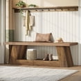 thumbnail image 1 of Tribesigns 63" Wooden Entryway Bench with Storage Shelf, Rustic Extra Long 2-Tier Narrow Hallway Seating Bench for Living Room, Bedroom, Kitchen，Brown, 1 of 5