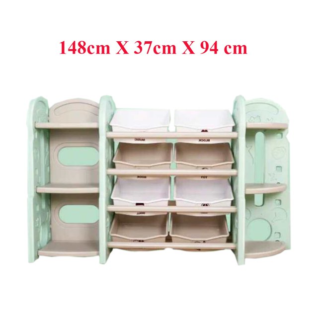 New! Toy Storage Organizer For Kids Collection, Deluxe Plastic Bookshelf with 8 Toy Organizer Bins-Blue