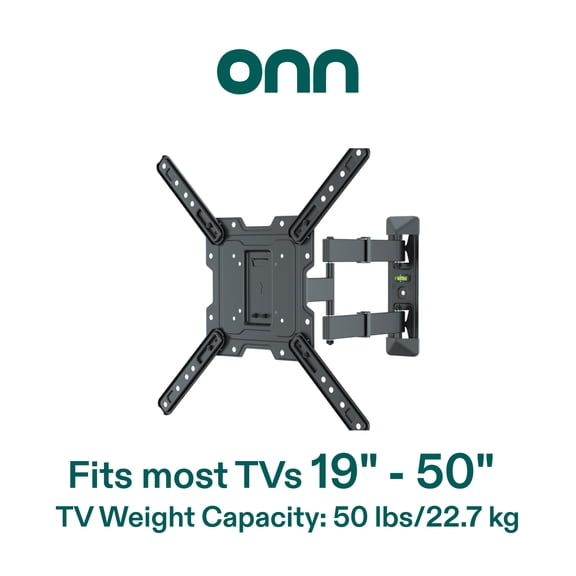 onn. 19 in.–50 in./48.26 cm–127 cm Full Motion TV Wall Mount, UL Listed