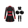 thumbnail image 2 of Hansber Tenues de Cheerleading pour Filles Uniforme de Cheerleading Robe Fantaisie avec Pompons Ensemble de Bas Rouge&Noir 14, 2 of 7