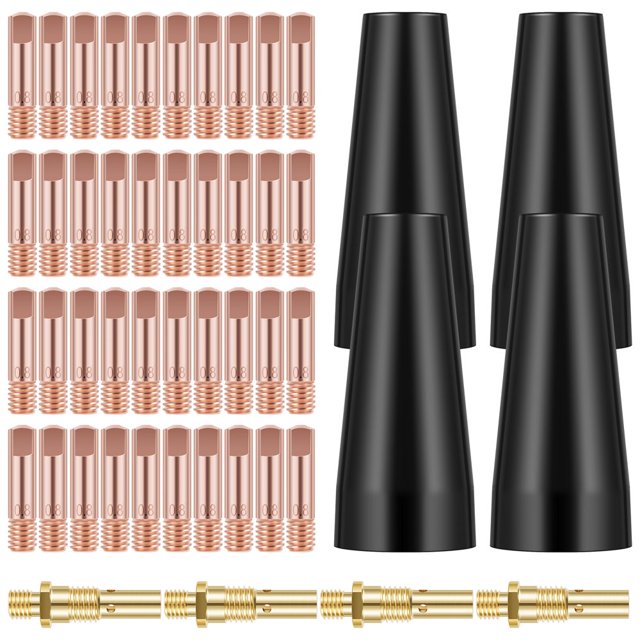48pcs Flux Core Gasless Nozzle Tips Kit Heat Resistant Replacement Gasless Nozzles Durable Brass Welding Contact Tips Kit Gas Diffusers Welder Accessories