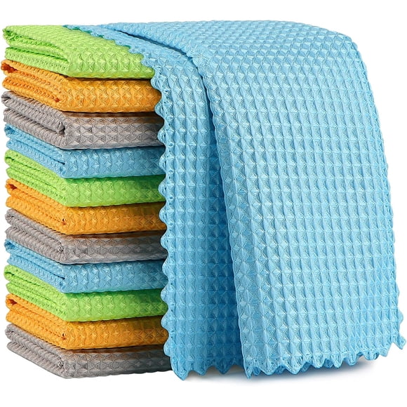 AIDEA Microfiber Cleaning Cloth-12PK, Lint Free Cloth for Glass, Polishing Cleaning Rags, Window Wipes, Kitchen Towels Dishcloths, Microfiber Towels for Car Detailing, Kitchen, Home-11×11"