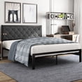 thumbnail image 1 of Amolife Queen Size Metal Bed Frame with Upholstered Headboard, Dark Grey, 1 of 2
