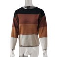 thumbnail image 3 of Women Sweater Color Block Stripe Top Color Block Round Neck Long Sleeve Blouse, Khaki, S, 3 of 7