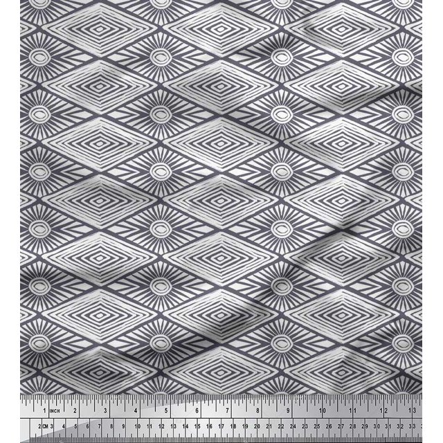Soimoi Polyester Crepe Fabric Geometric Block Printed Fabric 1 Yard 52 Inch Wide