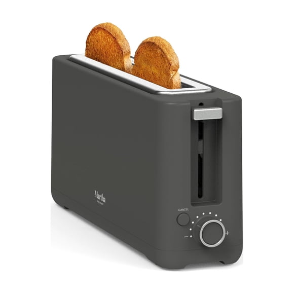 Martha Stewart 2 Slice Long Slot Toaster, Extra Wide for Sourdough & Bagels, 10 Setting Shade Control, Removable Crumb Tray, Self-Centering Design, Defrost/Reheat, Cancel, Slim Sp