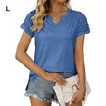 thumbnail image 1 of facefd Summer Pleated Short Sleeve Solid Color Splicing V Neck T-Shirt Casual Basic Tops Female Shirts Daily Tees for Blue L, 1 of 7