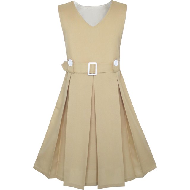 Robe Fille Kaki Bouton Dos Uniforme Scolaire Ourlet Plissé 14 Ans