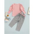 thumbnail image 4 of Faithtur Toddler Kids Girls 3 Pieces Outfits, Solid Color Ribbed Round Neck Long Sleeve Tops + Plaid Long Pants + Belt Set, 4 of 8