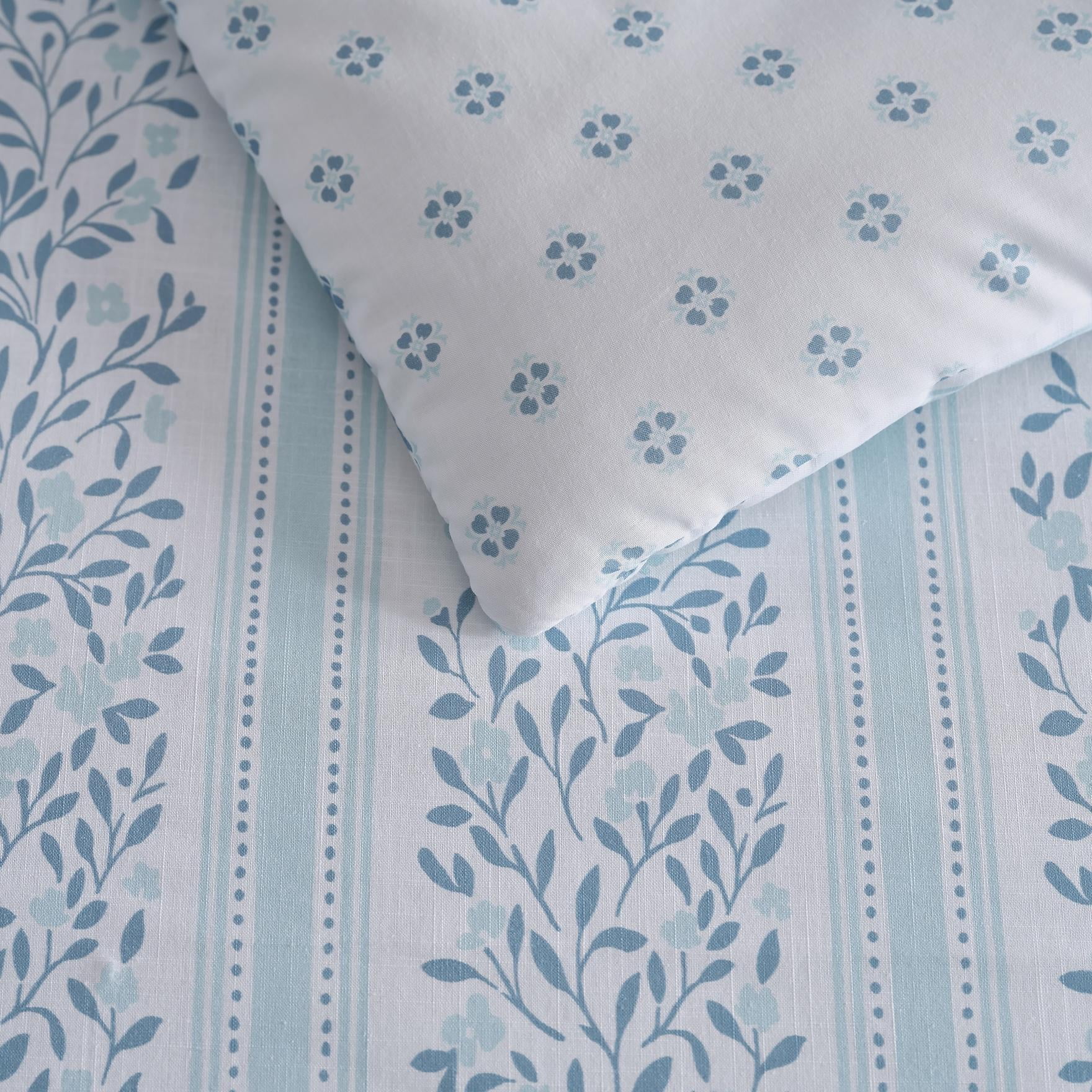 Martha Stewart Everyday 3-Piece Reversible Bedford Blues Cotton Duvet Cover Set, Double/Queen